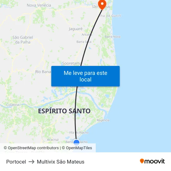 Portocel to Multivix São Mateus map