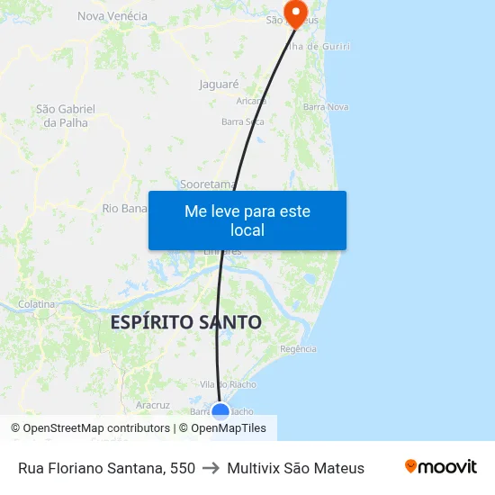 Rua Floriano Santana, 550 to Multivix São Mateus map