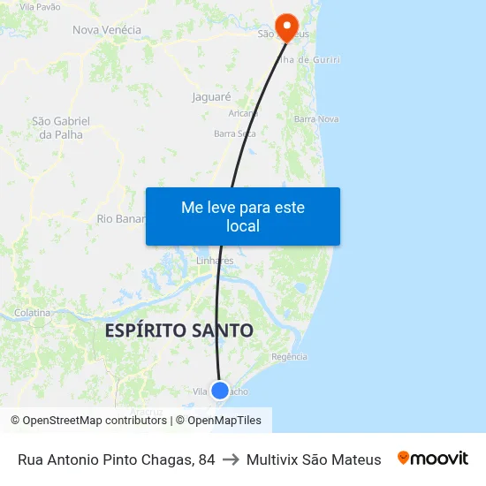 Rua Antonio Pinto Chagas, 84 to Multivix São Mateus map