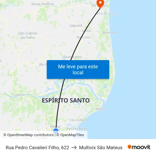 Rua Pedro Cavalieri Filho, 622 to Multivix São Mateus map