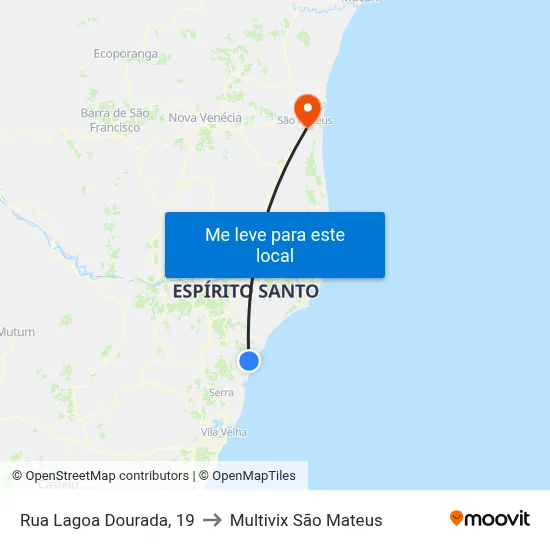 Rua Lagoa Dourada, 19 to Multivix São Mateus map