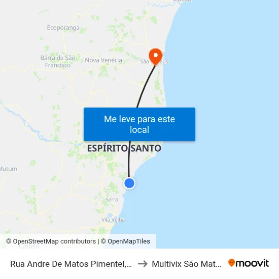 Rua Andre De Matos Pimentel, 388 to Multivix São Mateus map