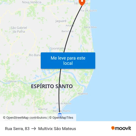 Rua Serra, 83 to Multivix São Mateus map