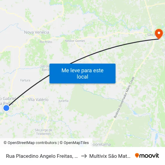 Rua Placedino Angelo Freitas, 125 to Multivix São Mateus map