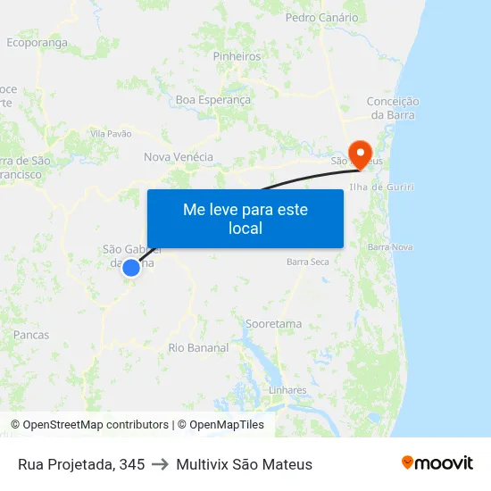 Rua Projetada, 345 to Multivix São Mateus map