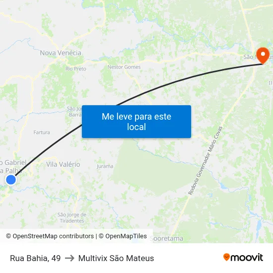 Rua Bahia, 49 to Multivix São Mateus map
