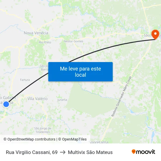 Rua Virgilio Cassani, 69 to Multivix São Mateus map