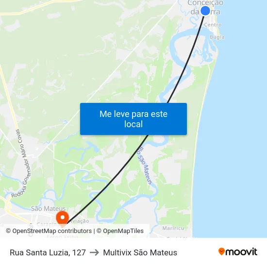 Rua Santa Luzia, 127 to Multivix São Mateus map