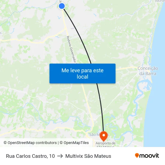 Rua Carlos Castro, 10 to Multivix São Mateus map