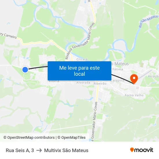 Rua Seis A, 3 to Multivix São Mateus map
