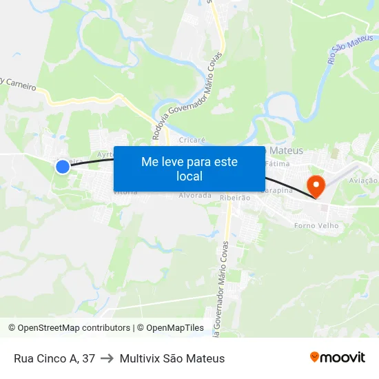 Rua Cinco A, 37 to Multivix São Mateus map