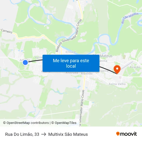 Rua Do Limão, 33 to Multivix São Mateus map