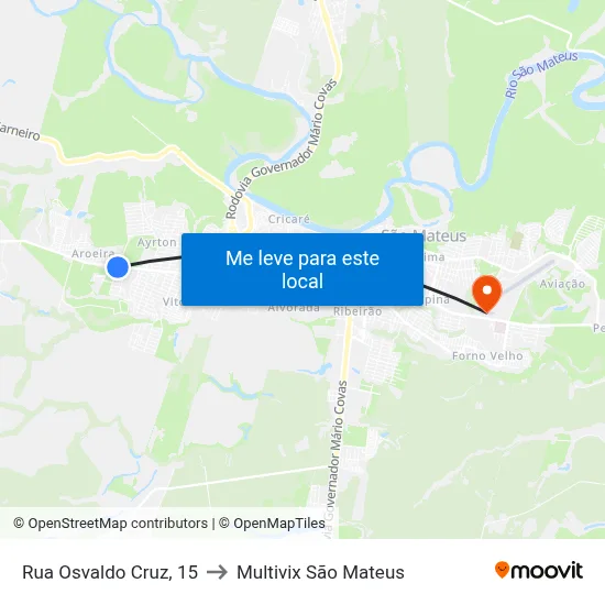 Rua Osvaldo Cruz, 15 to Multivix São Mateus map