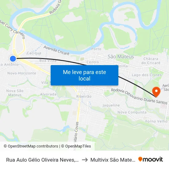 Rua Aulo Gélio Oliveira Neves, 97 to Multivix São Mateus map