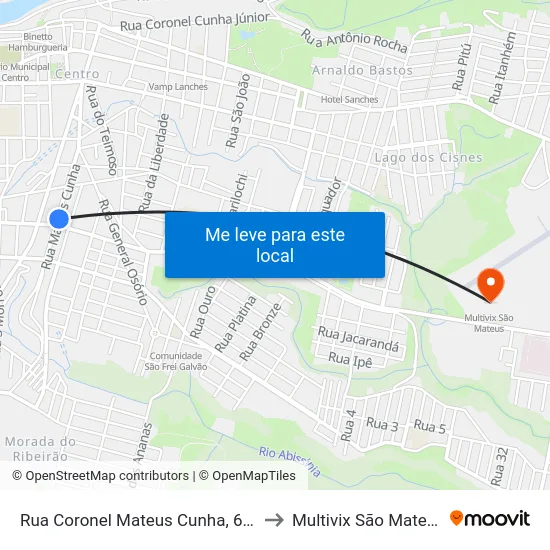 Rua Coronel Mateus Cunha, 605 to Multivix São Mateus map