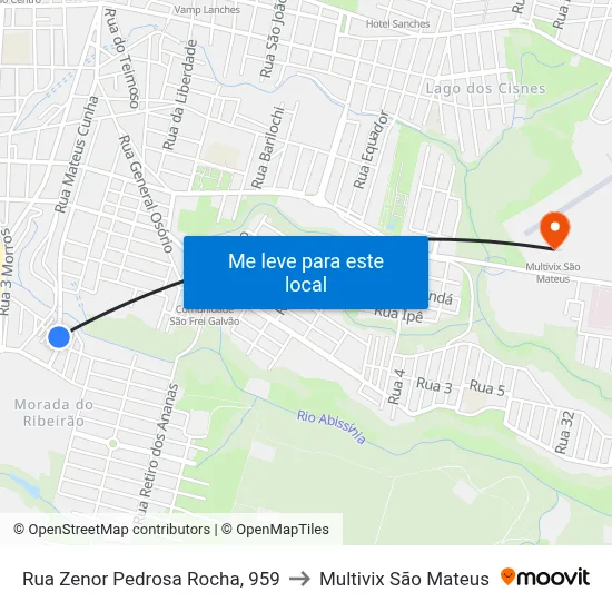 Rua Zenor Pedrosa Rocha, 959 to Multivix São Mateus map