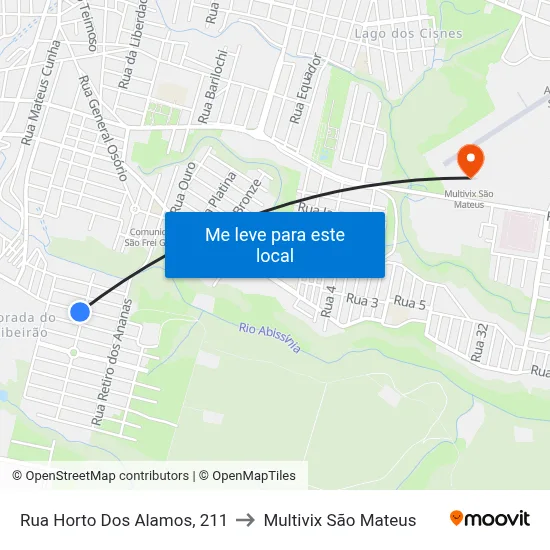 Rua Horto Dos Alamos, 211 to Multivix São Mateus map