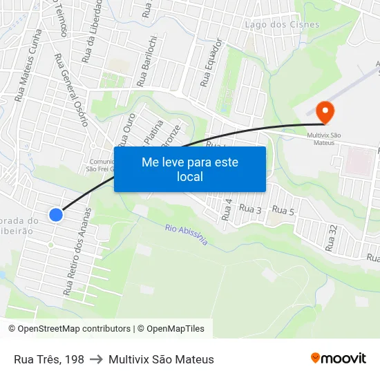 Rua Três, 198 to Multivix São Mateus map