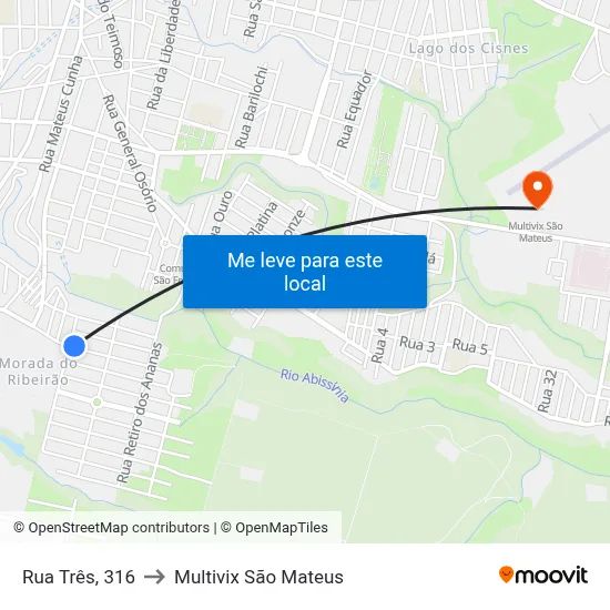 Rua Três, 316 to Multivix São Mateus map
