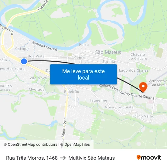 Rua Três Morros, 1468 to Multivix São Mateus map