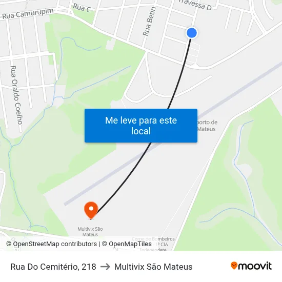 Rua Do Cemitério, 218 to Multivix São Mateus map