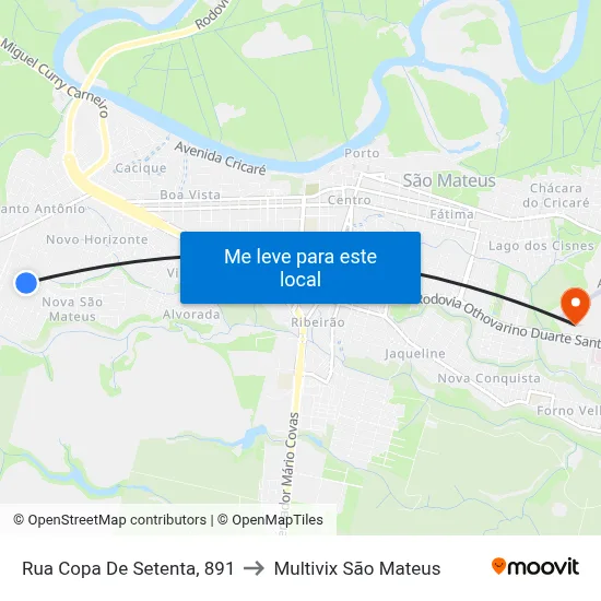 Rua Copa De Setenta, 891 to Multivix São Mateus map