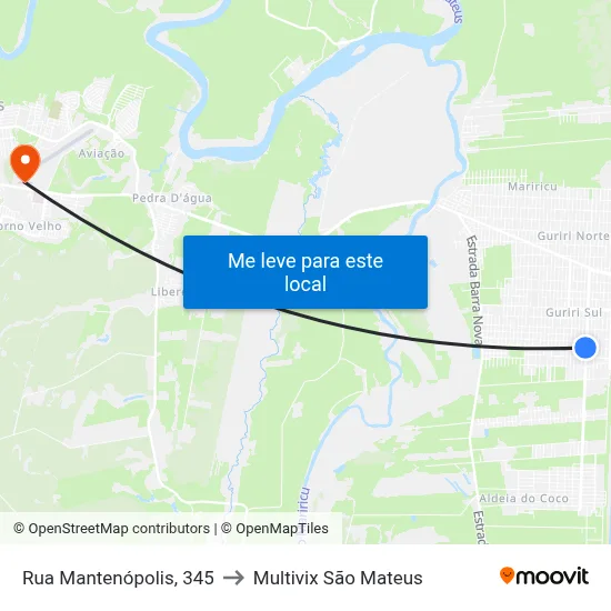 Rua Mantenópolis, 345 to Multivix São Mateus map