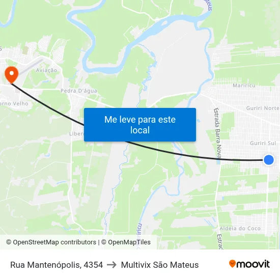 Rua Mantenópolis, 4354 to Multivix São Mateus map