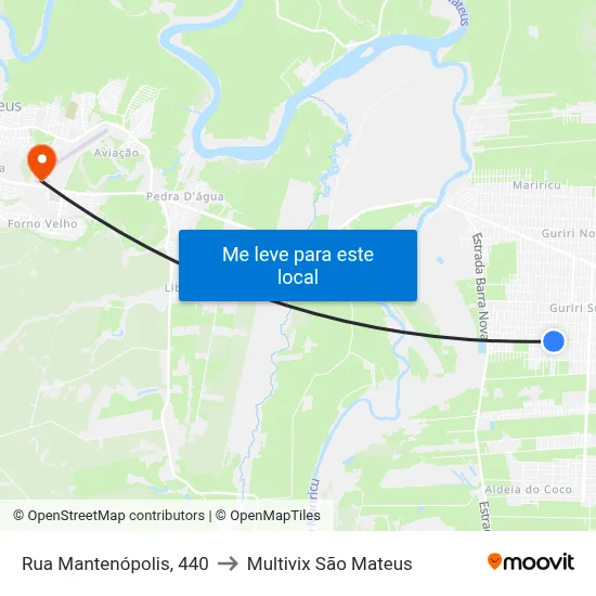Rua Mantenópolis, 440 to Multivix São Mateus map