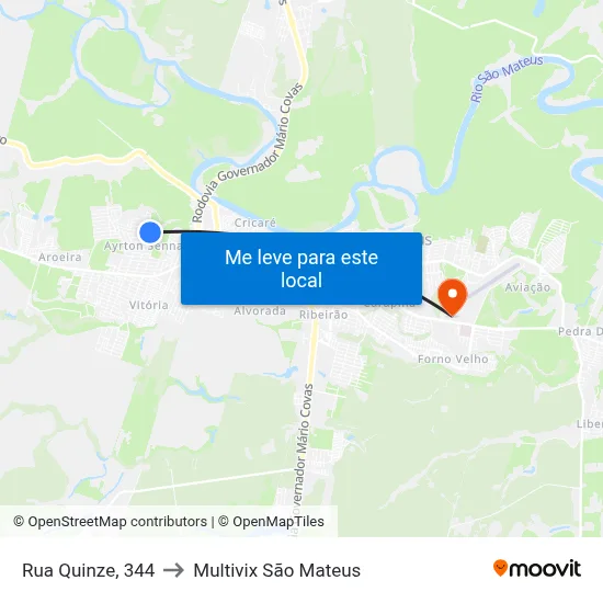 Rua Quinze, 344 to Multivix São Mateus map