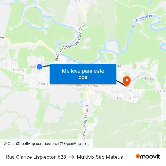 Rua Clarice Lispiector, 628 to Multivix São Mateus map