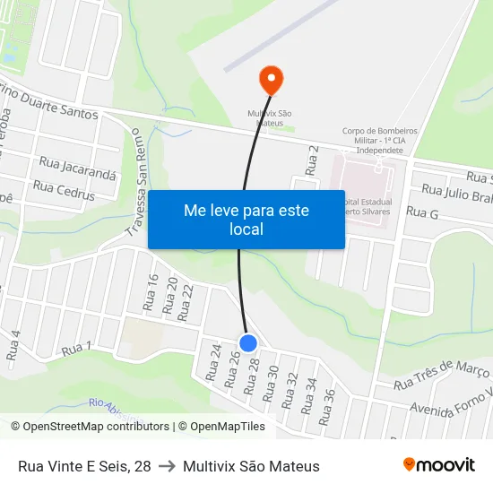 Rua Vinte E Seis, 28 to Multivix São Mateus map