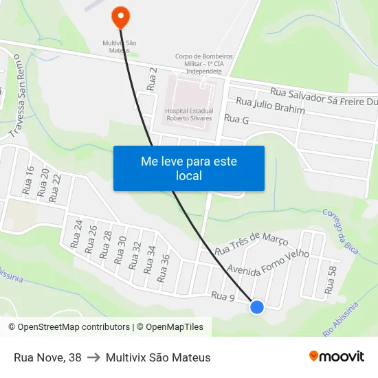 Rua Nove, 38 to Multivix São Mateus map