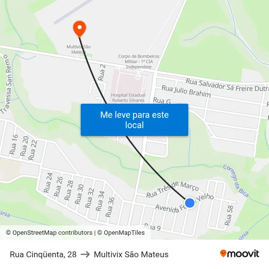 Rua Cinqüenta, 28 to Multivix São Mateus map
