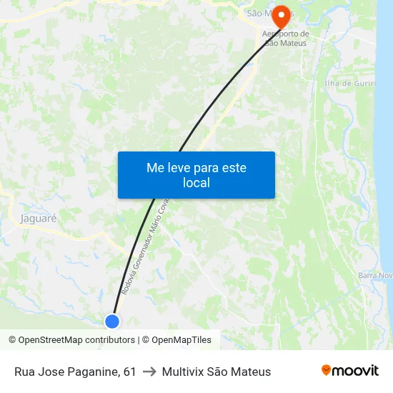 Rua Jose Paganine, 61 to Multivix São Mateus map
