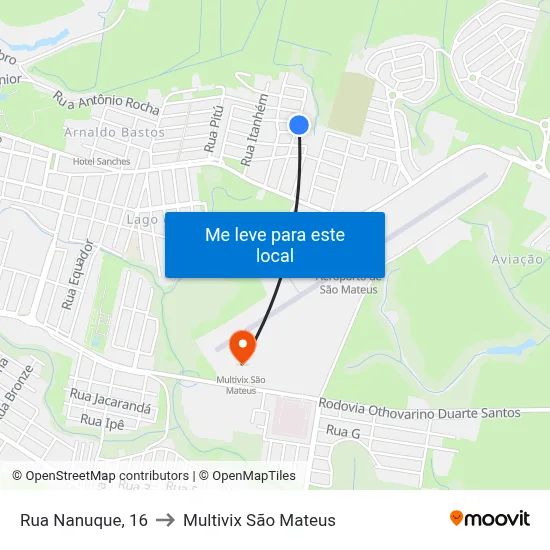 Rua Nanuque, 16 to Multivix São Mateus map