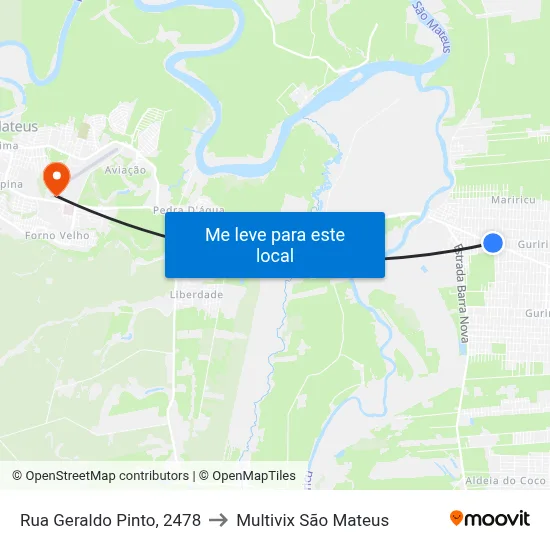 Rua Geraldo Pinto, 2478 to Multivix São Mateus map