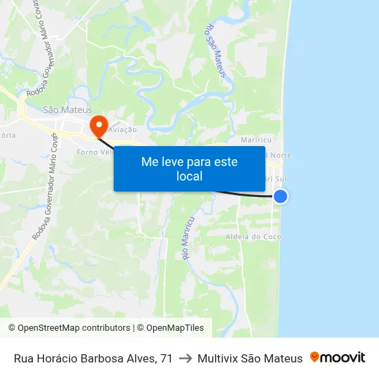 Rua Horácio Barbosa Alves, 71 to Multivix São Mateus map