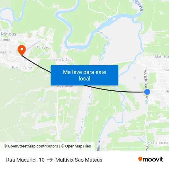 Rua Mucurici, 10 to Multivix São Mateus map