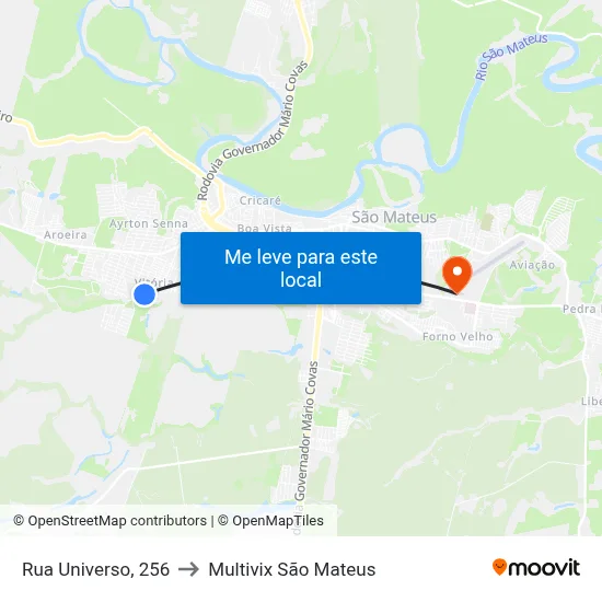 Rua Universo, 256 to Multivix São Mateus map