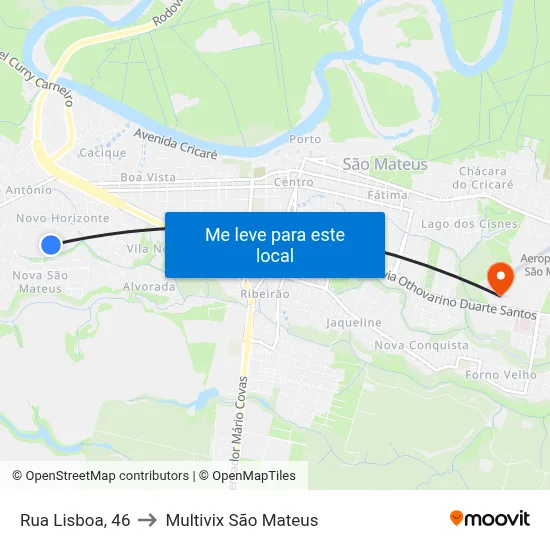 Rua Lisboa, 46 to Multivix São Mateus map