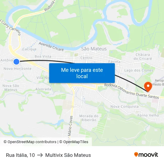 Rua Itália, 10 to Multivix São Mateus map