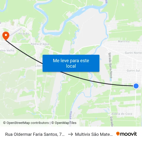 Rua Oldermar Faria Santos, 719 to Multivix São Mateus map
