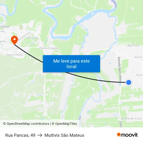 Rua Pancas, 49 to Multivix São Mateus map