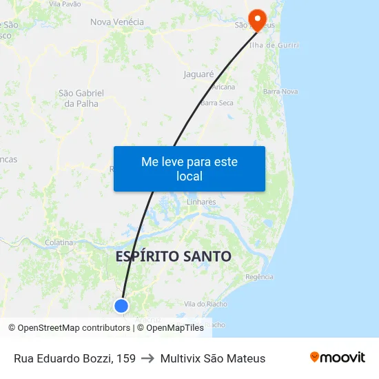 Rua Eduardo Bozzi, 159 to Multivix São Mateus map