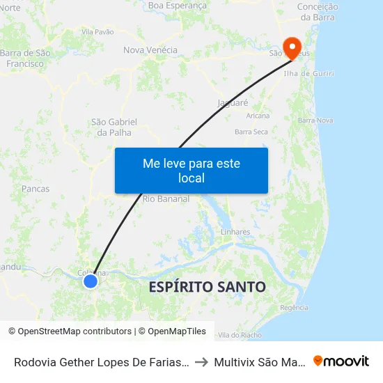 Rodovia Gether Lopes De Farias, 1021 to Multivix São Mateus map