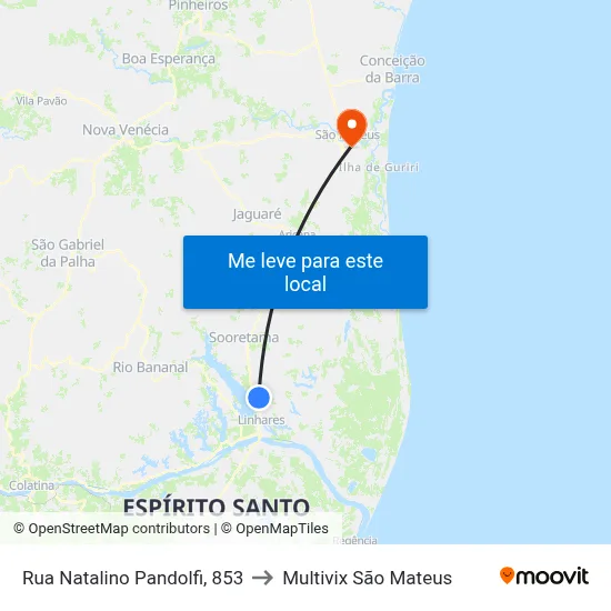 Rua Natalino Pandolfi, 853 to Multivix São Mateus map