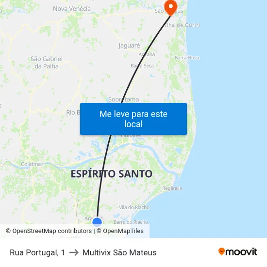 Rua Portugal, 1 to Multivix São Mateus map