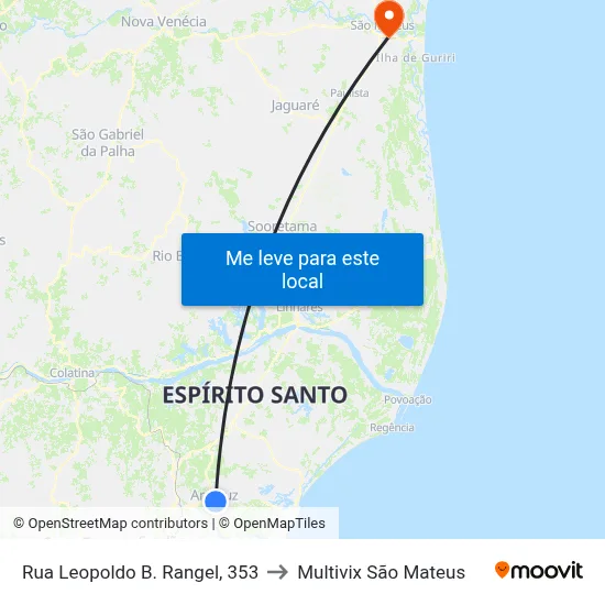 Rua Leopoldo B. Rangel, 353 to Multivix São Mateus map