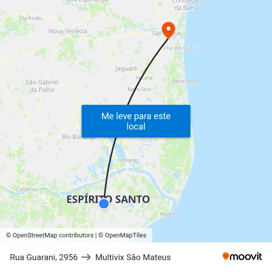Rua Guarani, 2956 to Multivix São Mateus map